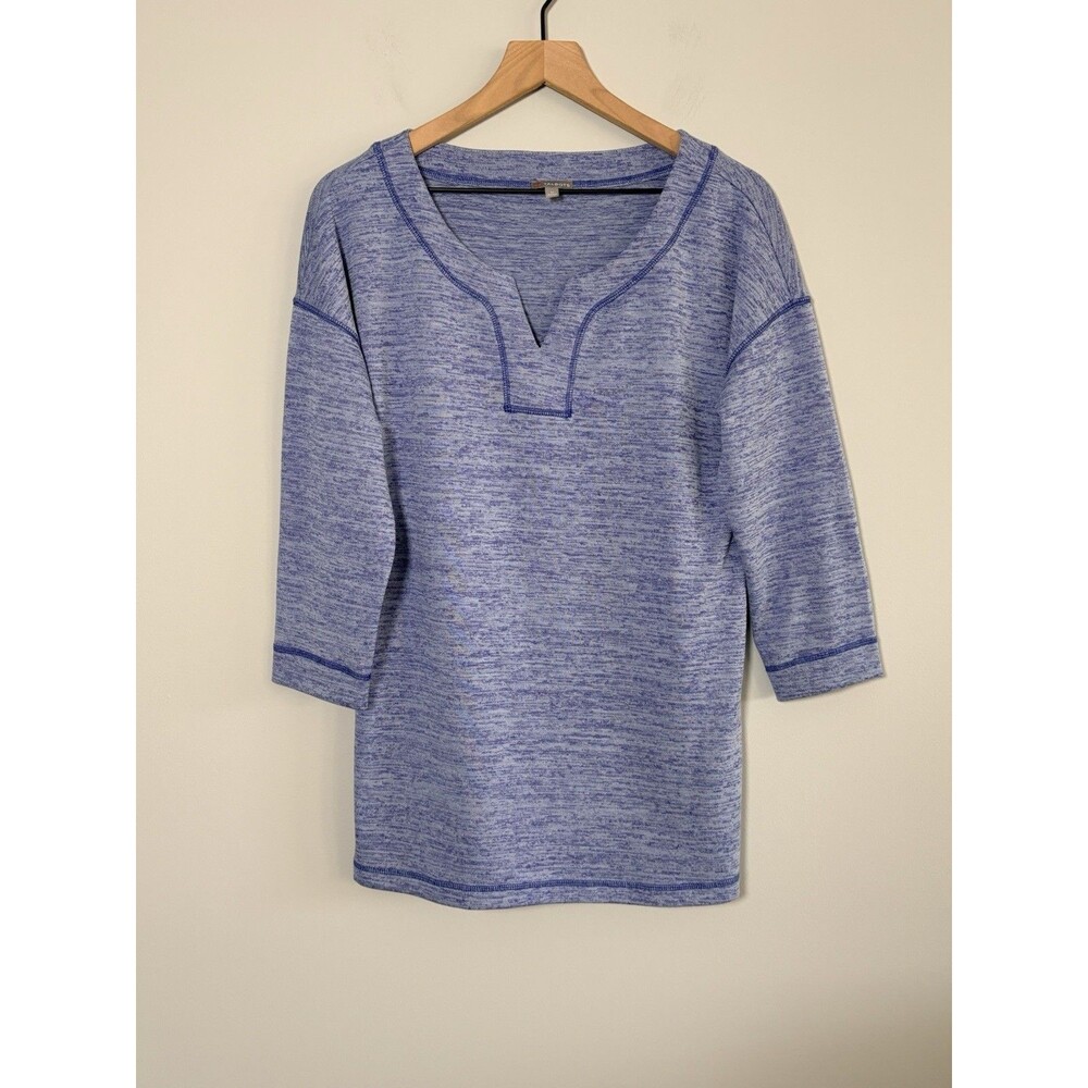 T by Talbots Tunic Top Womens Medium V Neck Heathered Blue 3/4 Sleeve Stretch
